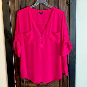 Torrid Hot Pink Georgette Blouse 3/4 sleeve